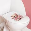 Cartoon Cute Bear with Roses Toilet Seat Sticker Bathroom Decor Removable Waterproof Wall Decal