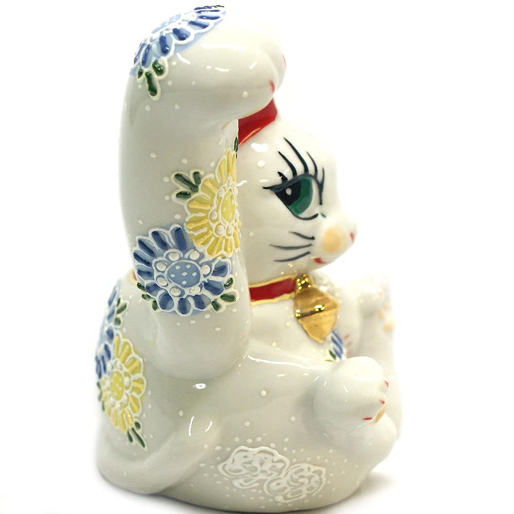 Stylish Kutani Ware Maneki Neko Figurine with Right Hand and Strong from Waza no Perfect for opening a or any Arm, White, Kura. business, birthdays,