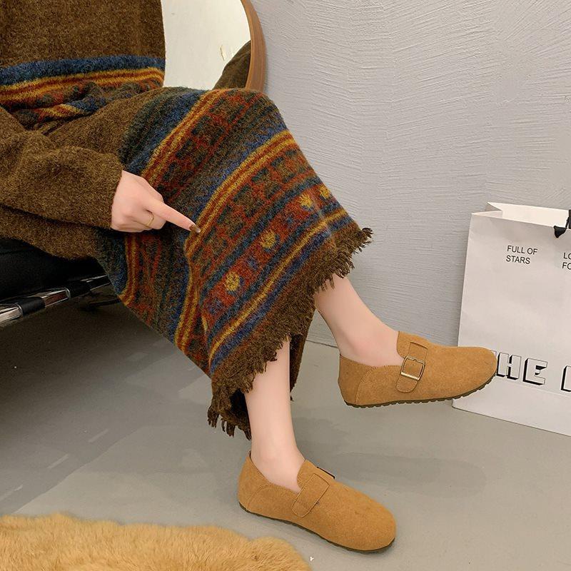 Doudou Shoes Autumn And Winter One-Pedal Lazy Shoes Versatile Flat-Soled New Birkenstocks Women'S Suede Large-Size Annual Single Shoes