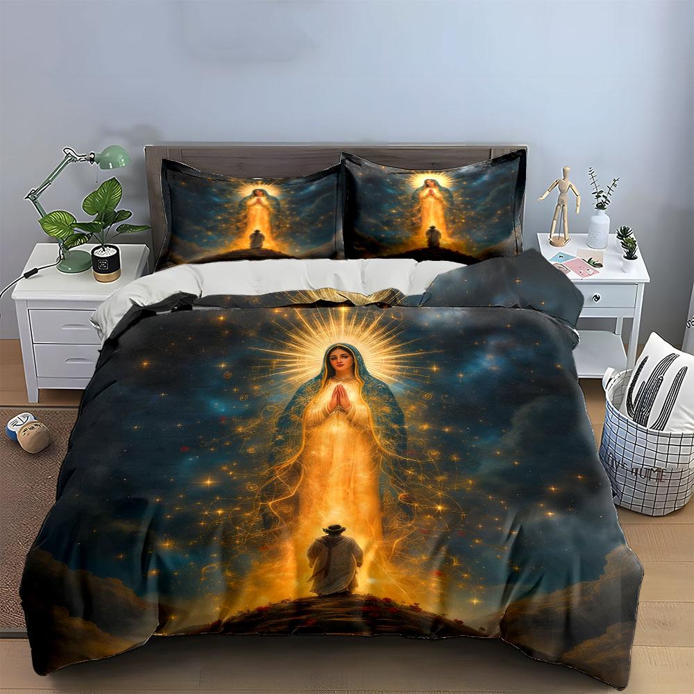 Heavenly Guardian Themed Artwork Set  Kid'S And Adults' Bedroom Decor, Exquisite Three-Piece Bedding Set Gift