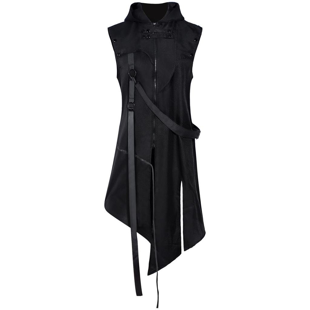 Sleeveless Loose Hooded Gothic Rock Black Vest Handsome Men's Stage Performance Costume Cosplay Cloth