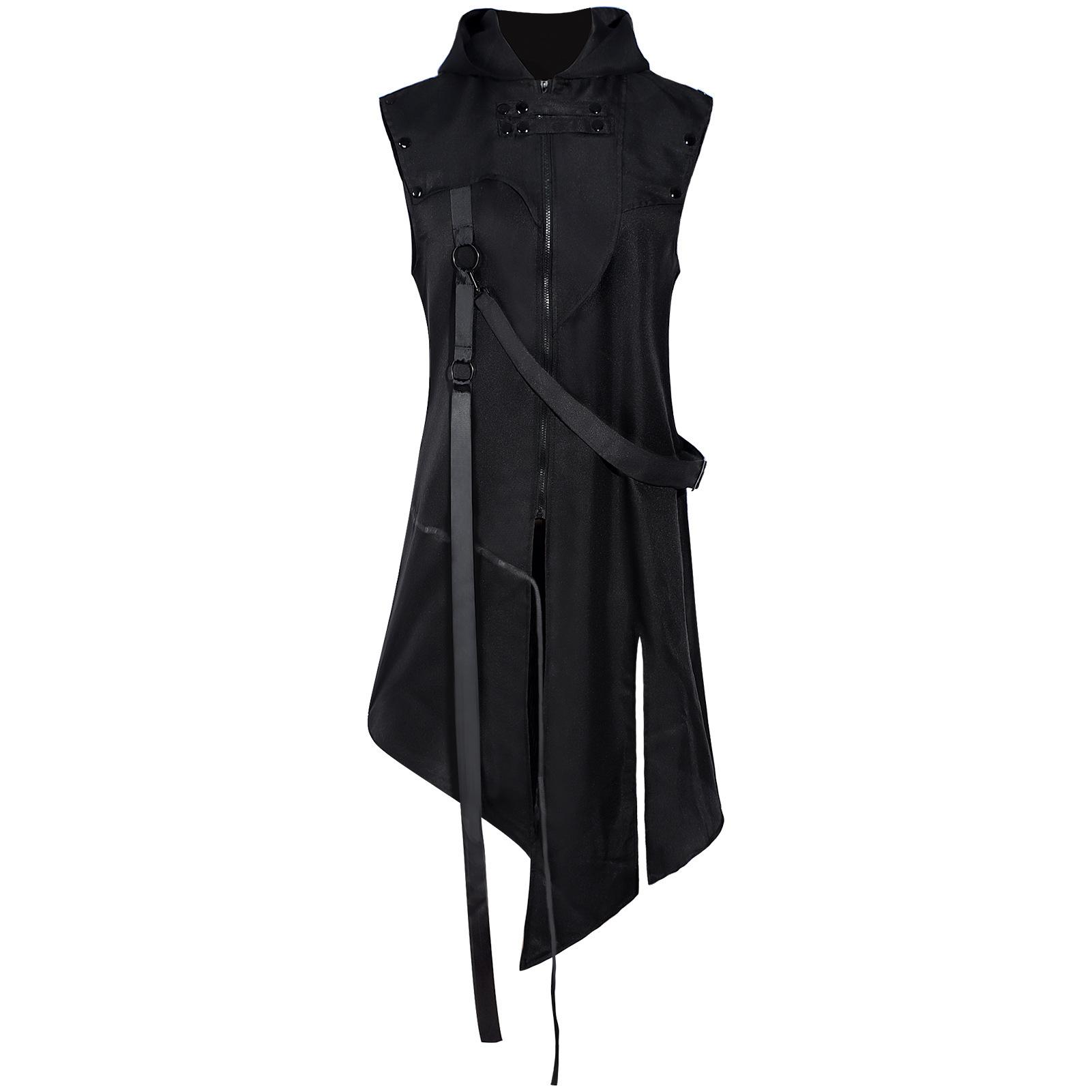 

Sleeveless Loose Hooded Gothic Rock Black Vest Handsome Men s Stage Performance Costume Cosplay Cloth XS