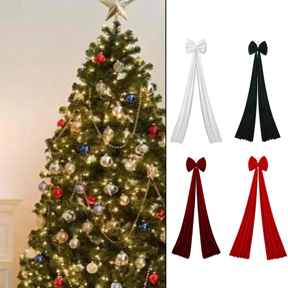 Christmas Plush Bow Decoration For Christmas Trees 15.74*78.74 Inches Outdoor Decorations Large Christmas Tree Top Bow
