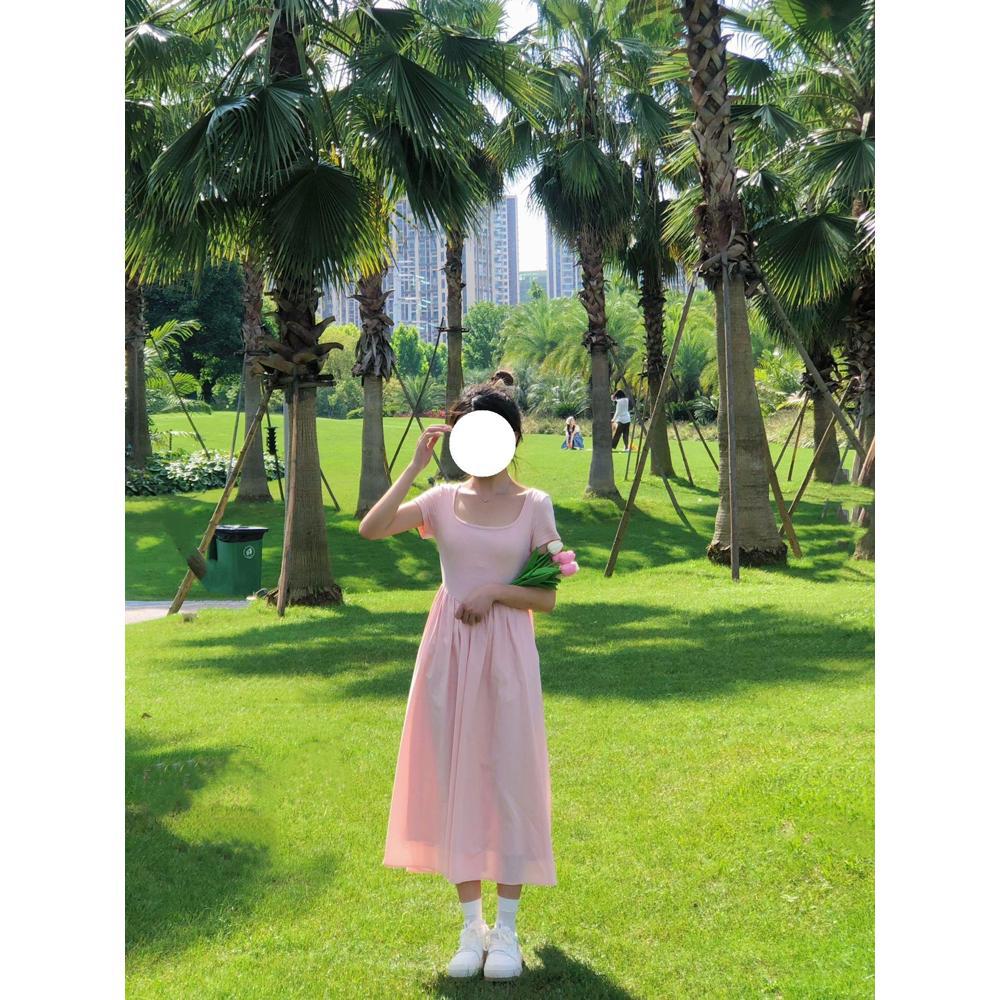 Šaty ve stylu akademie léto nové plisované s vysokým pasem temperament jednobarevné středně dlouhé šaty děti