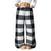 Women's Loose Elastic Drawstring Plush Checked Long Pants