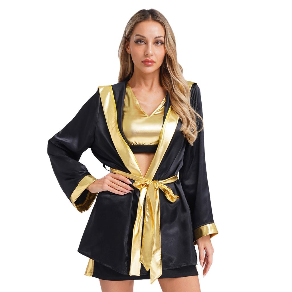 Dames Boksuitrusting Vierdelige Set Tanktop Cover-up Badjas Rok Riem Sport Thema Halloween Kostuum
