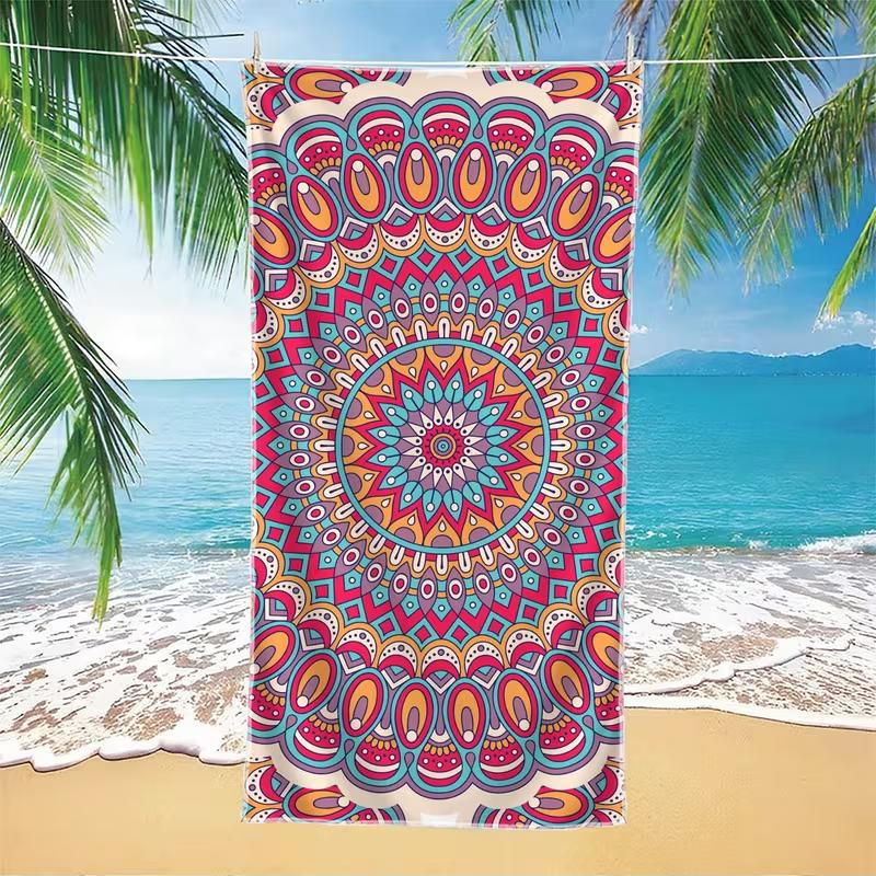 Bohemian Ethnic Tribal Floral Print Beach Towel Summer Trendy Beach Blanket Sand-Free Quick Dry for Vacation Outdoor Activities