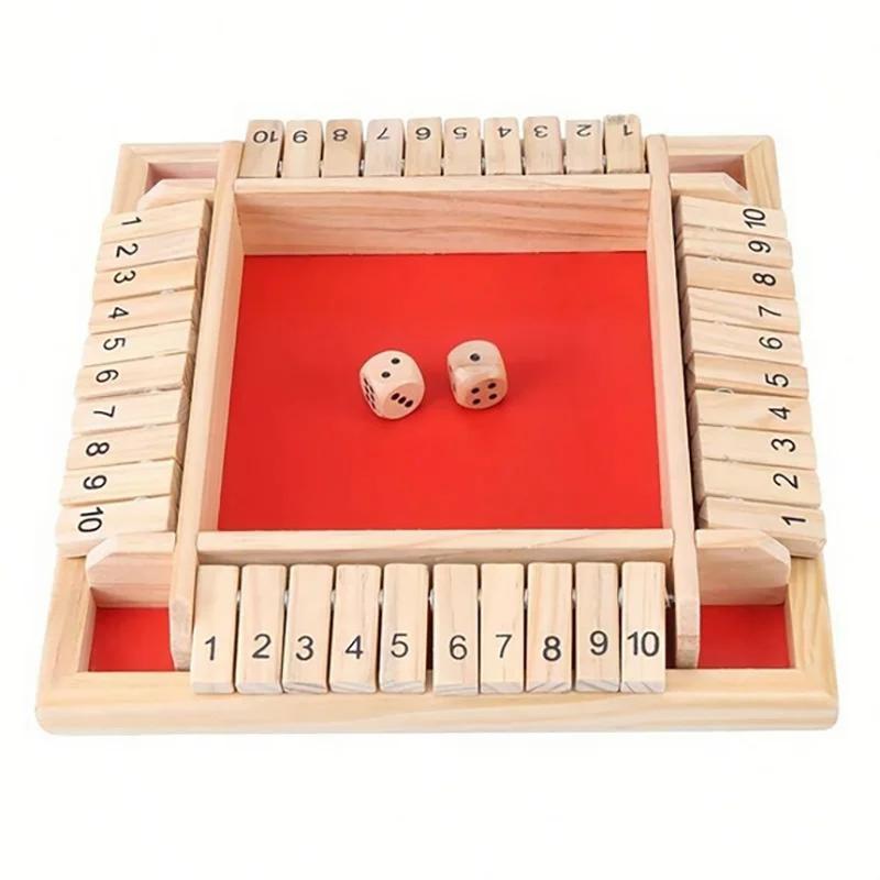 Classic 4 Sided Wooden Board Game With 2 Dice And Shut-The-Box Instructions, Classics Tabletop Version And Pub Board Game