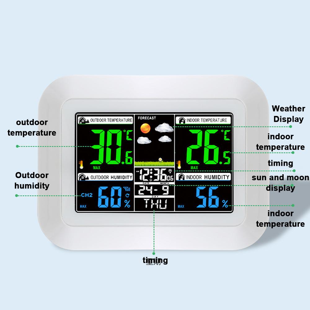 Multifunctional Wireless HomeOffice Weather Station Color Digital Display Clock 433MHz Outdoor and