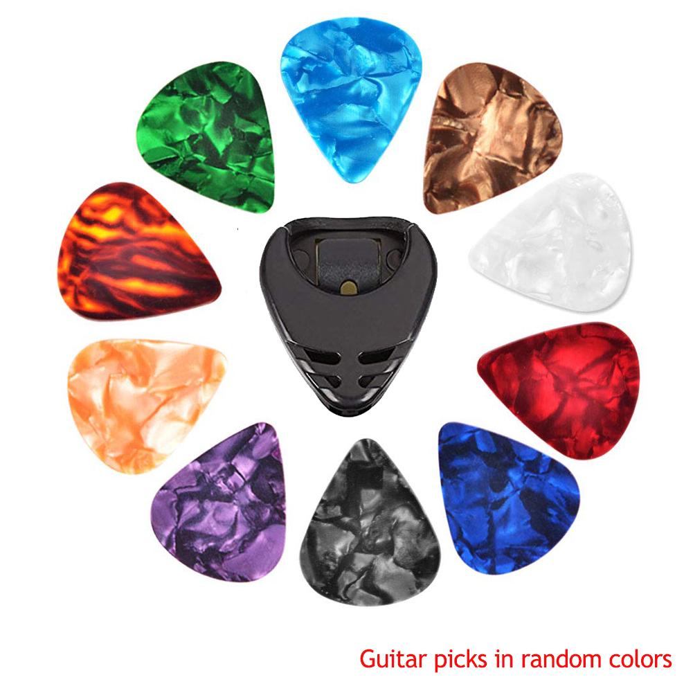 10 Pcs Guitar Picks & Guitar Pick Holder Set For Acoustic Guitar Electric Guitar Bass Ukulele Stick-on Holder (picks Random Color)