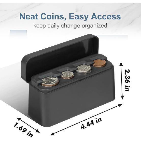 Car Coin Holder, 1-Piece Black Coin Organizer for Car & Truck Accessories, Dashboard Change Keeper