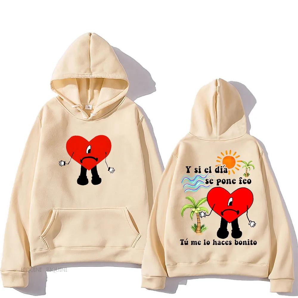 Bad Bunny Seda Hooded I Love You Graphic Printing Gothic Hip Hop Sweatshirt Long-sleeved Fleece Clothes Sudaderas Casual Hoody