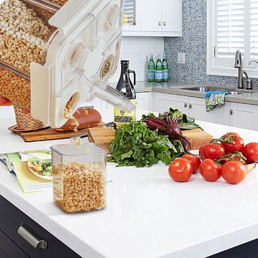 Airtight Cereal Storage Container Large Capacity Compartment Sealed Multigrain Can With Measuring Cup