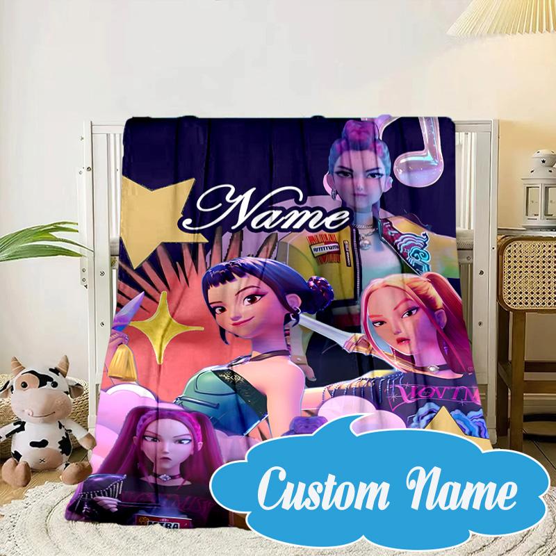 Custom Name Fantasy Night Trio K-Pop Blanket bed sofa Blanket Flannel Blanket for Camping, Hiking, Picnic Essentials,gift for Fan family