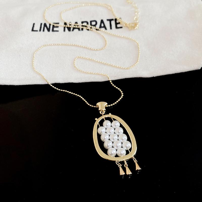Minimalist Pearl Bead Tassel Long Necklace Elegant Oval Pendant Sweater Chain For Women Fashion Sweater Chain Pendants Jewelry