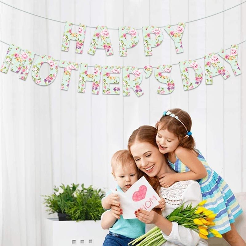 Happy Mother's Day Flag Mothers Day Party Decoration Bunting for Women Happy Mother's Day Celebration Flag Supplies