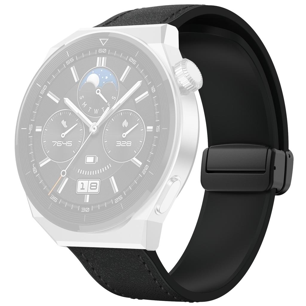 For Huawei Watch 4/4 Pro/GT 4 46mm Watch Strap 22mm Magnetic Leather Coated Silicone Band