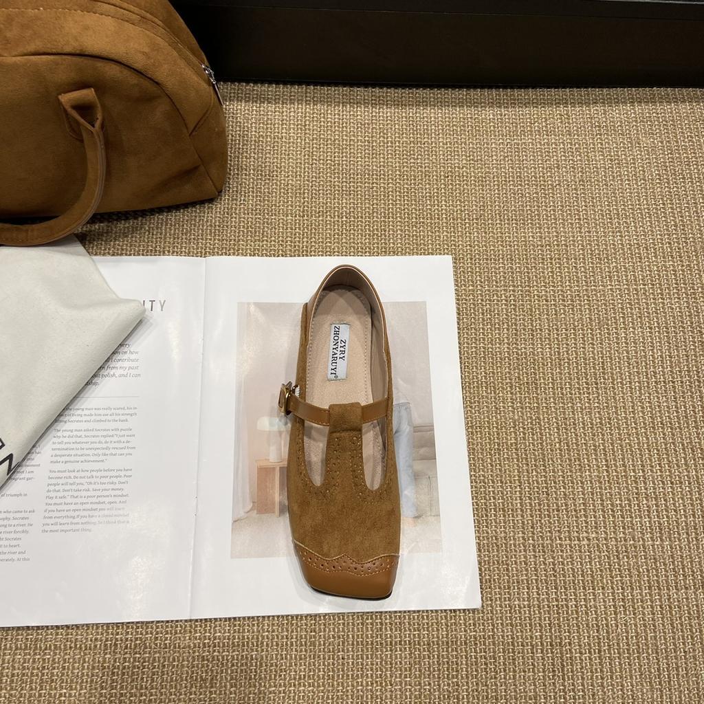 Retro Carved Square Head Niche Design Single Shoes Flat-soled Small Leather Shoes Women Niche Design French Mary Jane Single Shoes Women