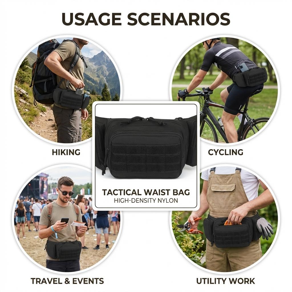 Men's Tactical-Waist Bag High-Density Nylon Fiber Outdoor Sports Durable Storage With Adjustable Strap
