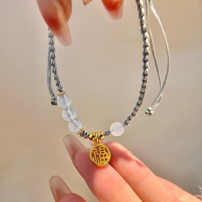 Xiaofu Brand Hand Rope Female Summer Is Small, Exquisite and Simple Design, Fu Character Bracelet Can Be Adjusted In Size