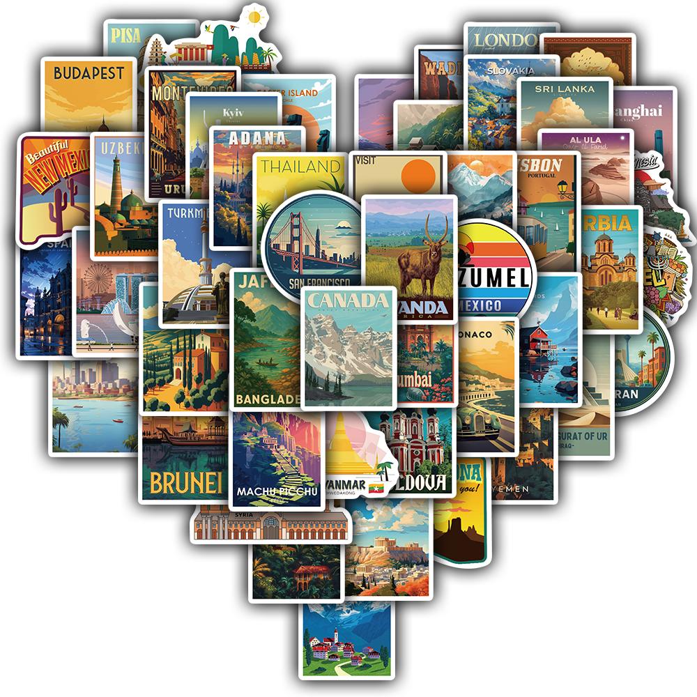 

50PCS World Landmark Stickers Guitar Waterproof Luggage Aesthetic Streetwear Home Bicycle Cartoon Car Harajuku Decals Sticker