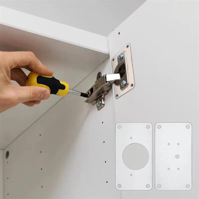 Kitchen Cupboard Door Hinge Mounting Plate With Holes Household Tools Cabinet Hinge Repair Plate Kit Flat Fixing Brace Brackets