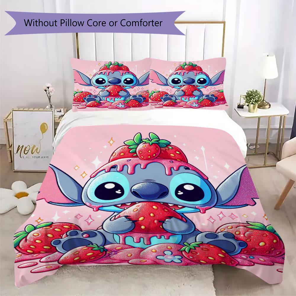 Stitch Cartoon Prints bedding, duvet cover and pillowcases, birthday gift (1 duvet cover + 2 pillowcases, pillow insert not included)JM002