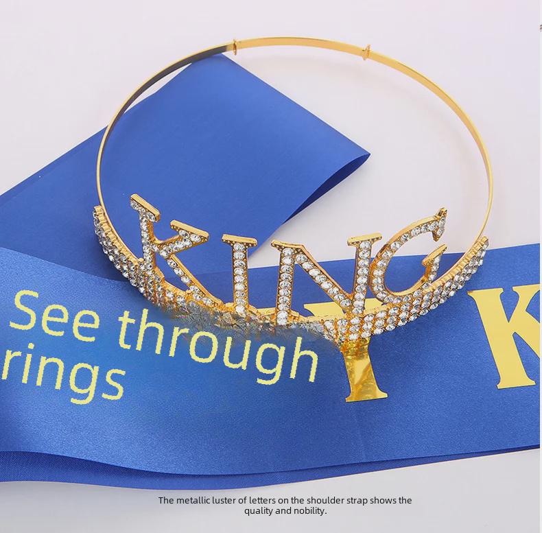 Men's Birthday King Crown and Sash Set - Party Hat Headdress for Cake Celebration
