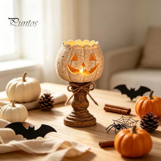 Rustic Pumpkin Statue for Entryway White Tealight Candle Holder Set, Farmhouse Halloween Tea Light Harvest Theme Home Decorations Holders Decor, Fall