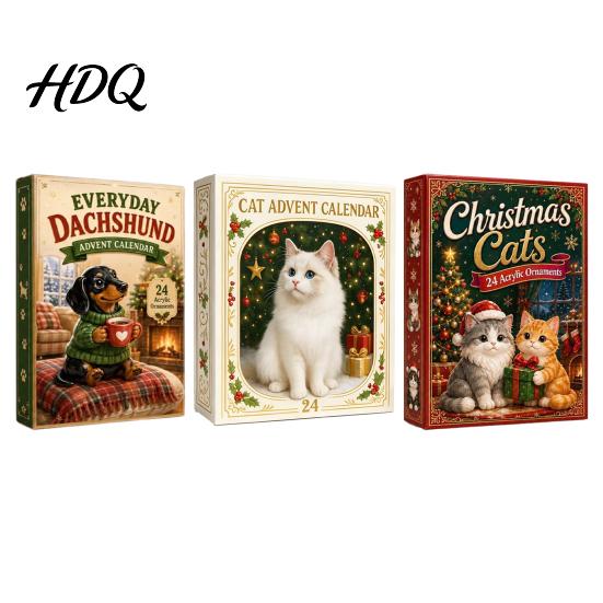 Holiday Countdown Ornament Set Christmas Cat Dachshund Advent Calendar 24-Day Acrylic for Tree Hanging Supplies Decoration Cute Cat/Dachshund