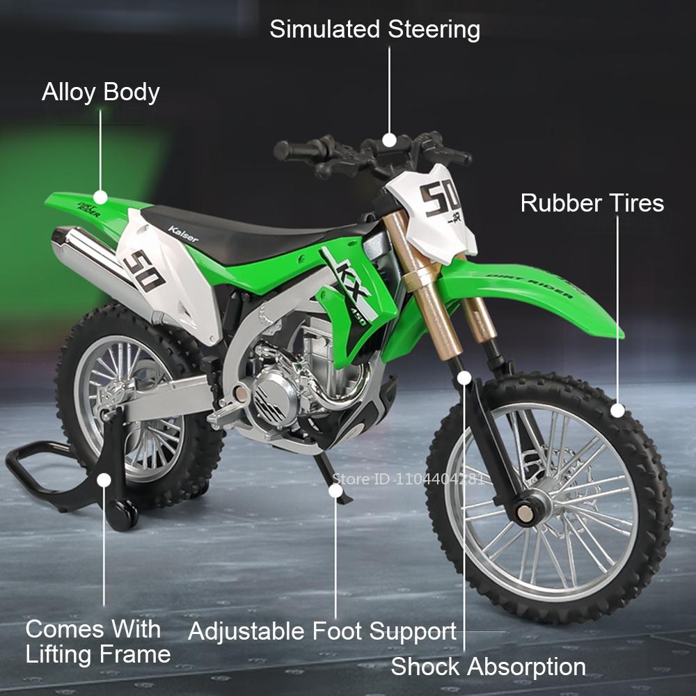 1:12 Kawasaki Kx450 Nijia Zx-6r Motorcycle Model Toy Diecast Alloy Car Front Wheel Steering Shock Absorption Decorative Boy Gift