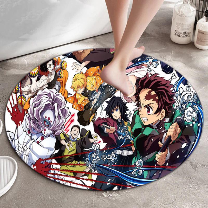 Classic Japanese-style Cartoon Demon Slayer Round Rug, Home Soft Decorative Anti-slip Yoga Mat and Chair Mat, Outdoor Floor Mat Carpet K6