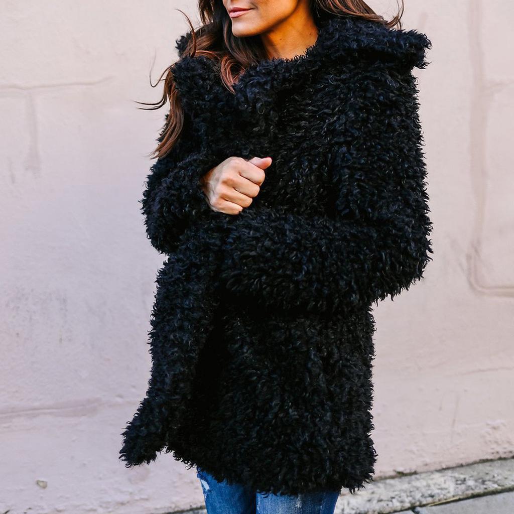 Dámský teplý kabát/bunda z umělé kožešiny, jednobarevný, dlouhý, silný kardigan, svrchní oděv