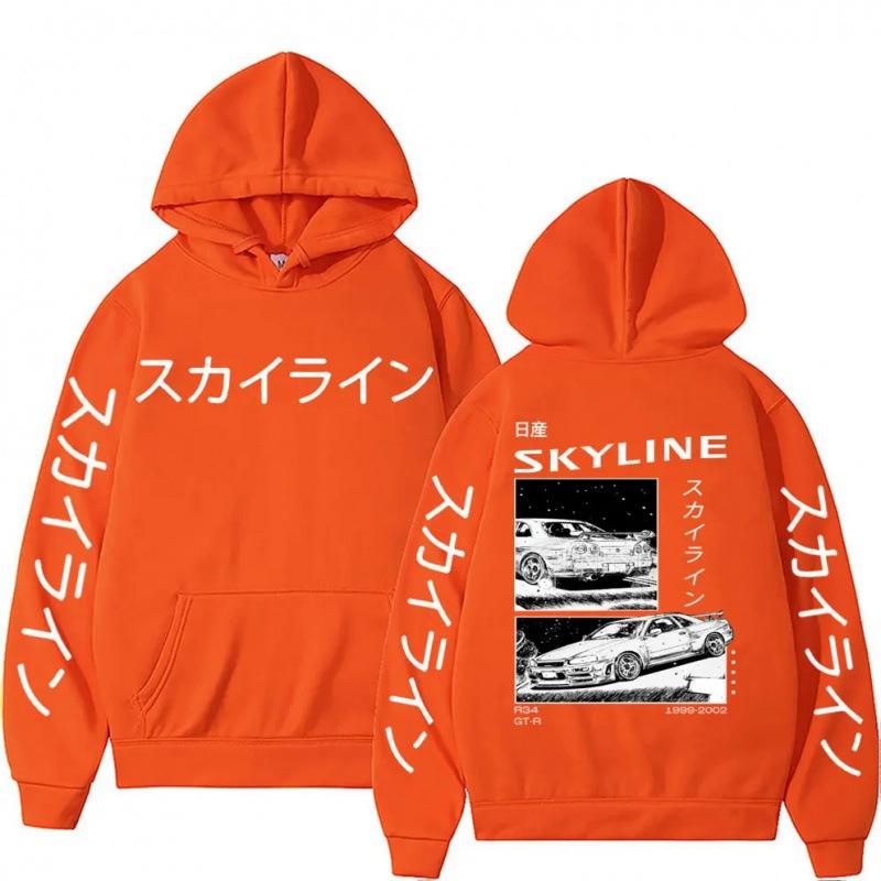 Moletom com capuz com estampa de desenho animado de anime dos anos 90 Drift AE86 L cor de laranja