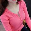 Women's Pink Button Thread Long-Sleeve T-Shirt - 2026 Early Autumn Trendy Korean Top