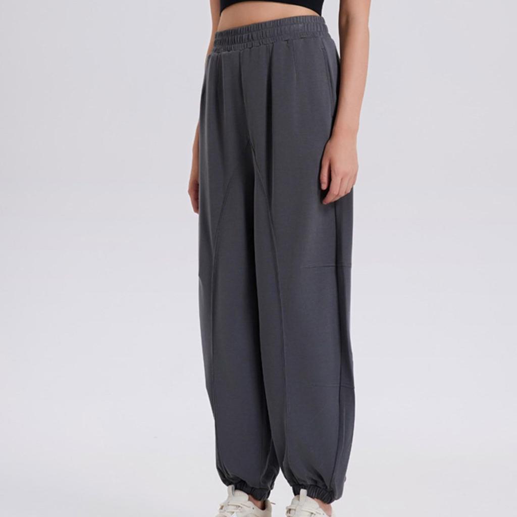 Women  Elastic High Waist Pant Casual Active  Fit Wide Leg Long Pants Trousers With Pockets