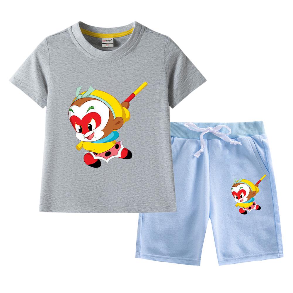 Sun Wukong Boys' Summer 2023 Cotton Outfit: Short Sleeve T-shirt & Shorts Two-Piece Set