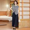 Striped Button-Up Top & Slit Wide-Leg Pants Two-Piece Set for Moms – Summer Casual