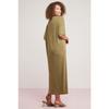 Morganne Woman 100% Cotton Draped Bat Sleeve Slit Comfort Fit Khaki Big Size Dress
