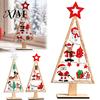 Seasonal Home Decorations Wooden Tabletop Christmas Tree Decor, Hollow Xmas Ornament, Farmhouse Festive Cartoon Pattern Decor Desktop Centerpiece for