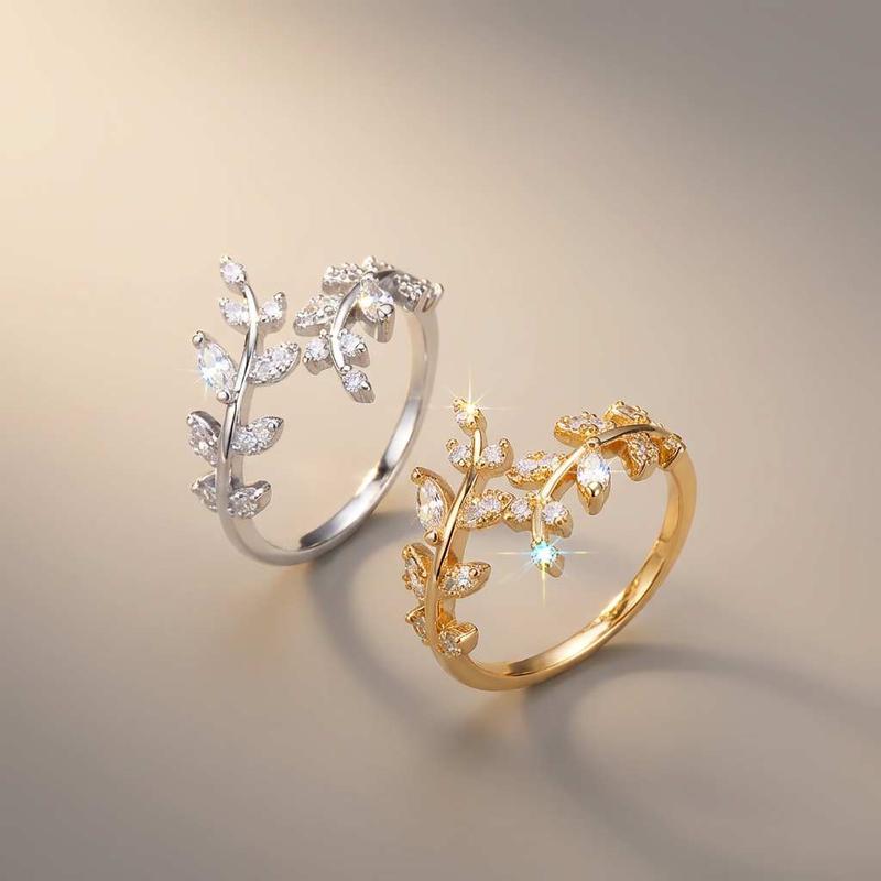 925 Silver Fashion Zircon Leaf Adjustable Rings for Women Gift Party High Quality stylish Fine Jewelry Sales
