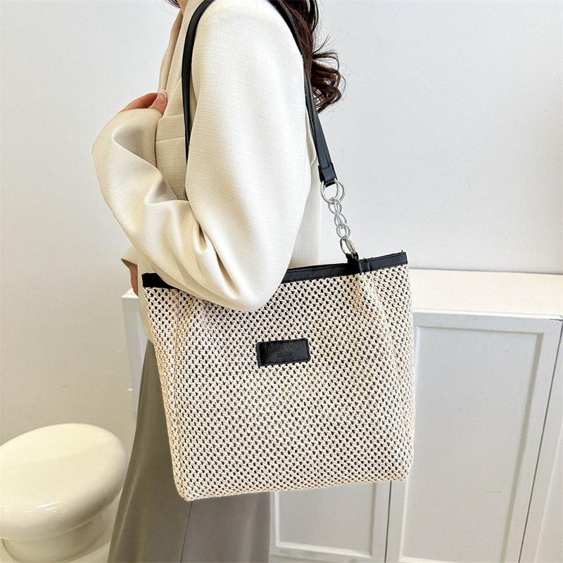 Chic Black Vintage Woven Shoulder Tote Bag For Women With Spacious Design Ideal For Daily Use