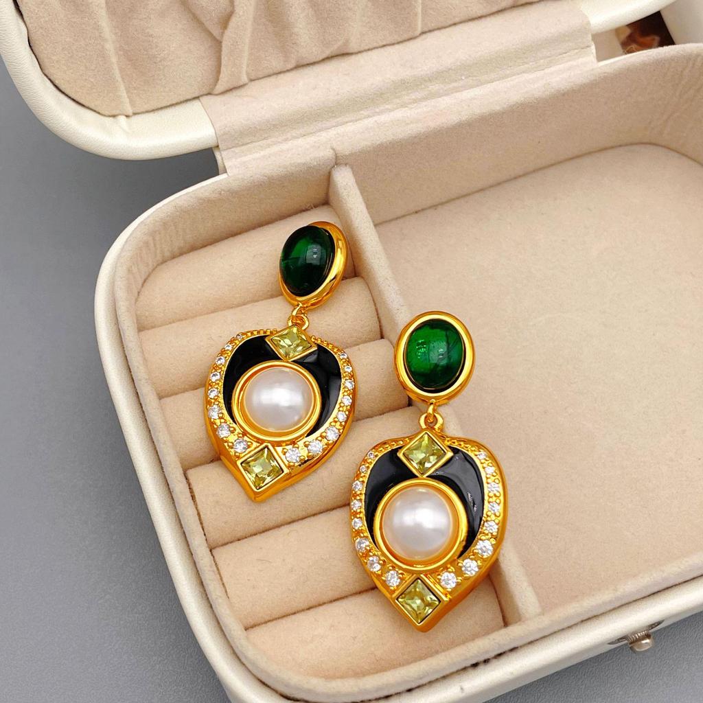 Europäische & Amerikanische Retro Herz Diamant Emaille Hofstil Ohrringe - Vintage Hoher Designanspruch