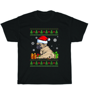 Pug Santa Hat Ugly Christmas Sweater Funny Dog Lover T-Shirt Unisex Tee Gift NEW
