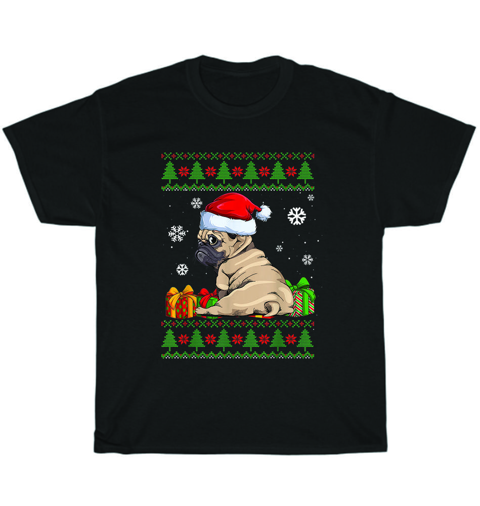 

Pug Santa Hat Ugly Christmas Sweater Funny Dog Lover T-Shirt Unisex Tee Gift NEW 3XL