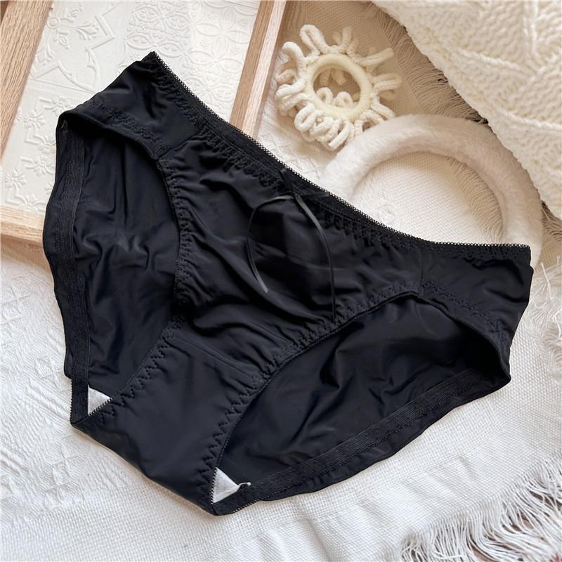 Women Cute Cartoon Ice Silk Screen Flower Sweet Plaid Polka Dots Flanged Low-rise Women's Panties