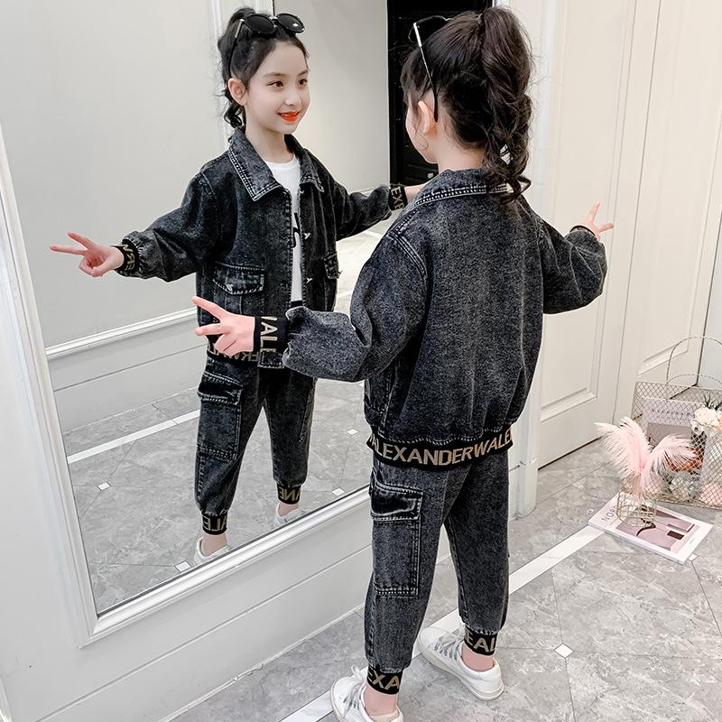 Girl's Clothing Set Girls Thickening Denim Sets Fashion Two-piece Suits Denim Jacket and Pant 2pcs Suit Plue Velvet