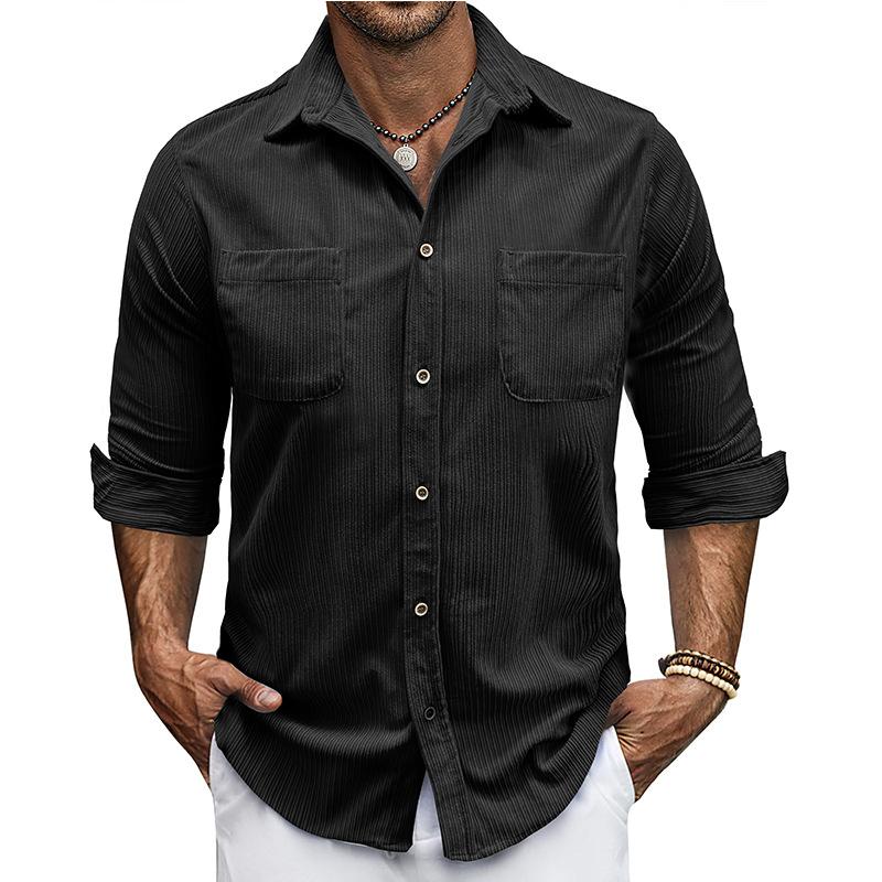 

Autumn Winter Casual Shirts Men Corduroy Long Sleeve Solid Color Single Breasted Shirt S кавовий