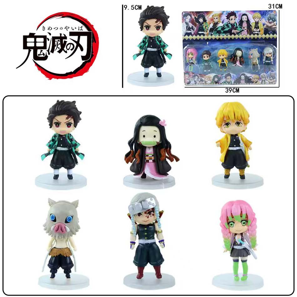 Anime 9cm Demon Slayer Figure Nezuko Tanjirou Zenitsu Inosuke Kyoujurou Giyuu Kawaii Qposket PVC Model Toys children Gift