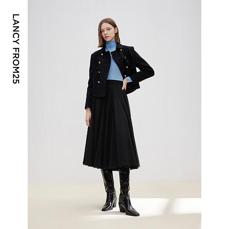 Langzi High-Waisted Mesh A-Line Midi Skirt